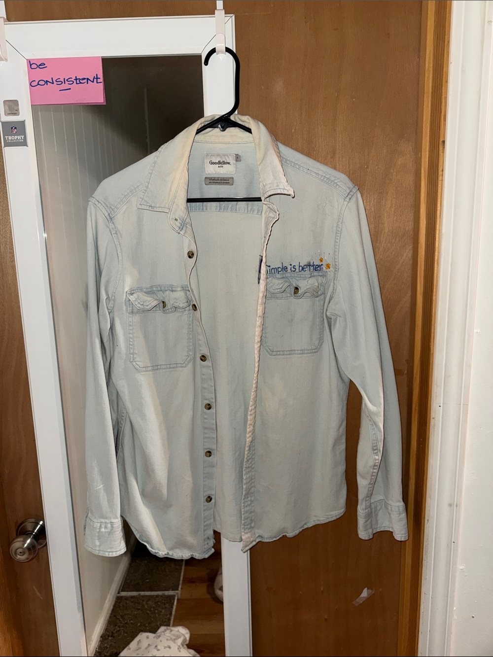Goodfellow & Co Light Blue Denim Shirt Jacket with Subtle Embroidery
